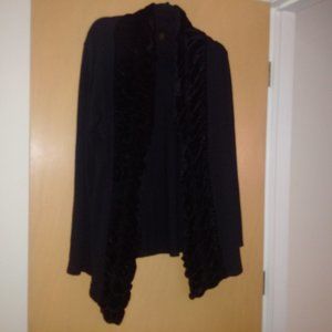 Etoile Black Velvet Trimmed Open Cardigan Sweater